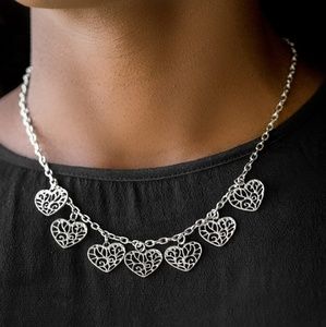 "Less Is Amour"-Silver Filigree Heart Necklace Set